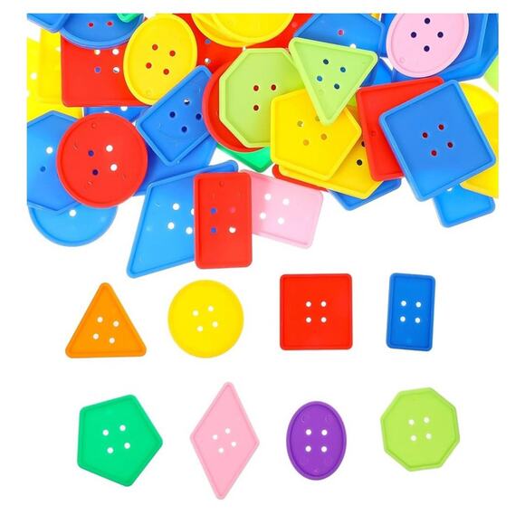 200 Pieces Big Bright Buttons for Kids 8 Vivid Colors and 8 Large Shapes NEW - Picture 1 of 8